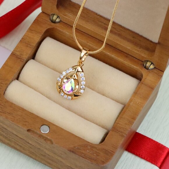 "Rainbow Teardrop Pendant with Gold Plated Finish and Sparkling Detail, XPPT1803 - Picture 9 of 13